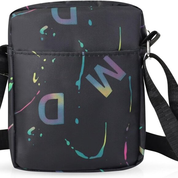 Black Nylon Oxford Cloth Crossbody Phone Purse with Letter Print, Compact and Ad - Picture 1 of 6